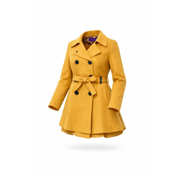 madden girl Jackets & Blazers - Madden Girl Womens Warm Marigold Belted Peacoat Mid Length Leopard Lining Sz SP